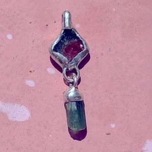 HANDMADE WATERMELON TOURMALINE, GREEN TOURMALINE STERLING SILVER PENDANT